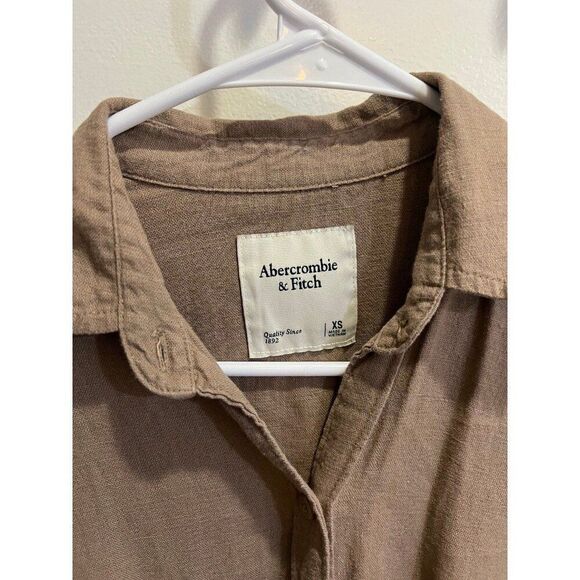 Abercrombie & Fitch Neutral Brown Linen Blend Mini Dress Minimalist Fall Chic - Picture 6 of 12